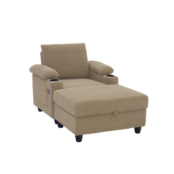 English Elm Accent Chair Ottoman Set Convertible Sleeper with USB Charging and Cup Holders Camel W5568P536596