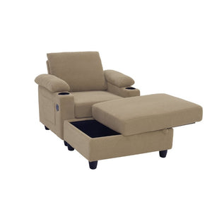 English Elm Accent Chair Ottoman Set Convertible Sleeper with USB Charging and Cup Holders Camel W5568P536596