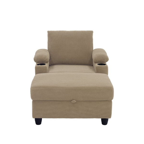 English Elm Accent Chair Ottoman Set Convertible Sleeper with USB Charging and Cup Holders Camel W5568P536596
