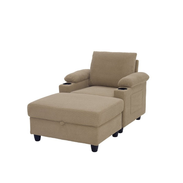 English Elm Accent Chair Ottoman Set Convertible Sleeper with USB Charging and Cup Holders Camel W5568P536596
