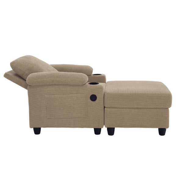English Elm Accent Chair Ottoman Set Convertible Sleeper with USB Charging and Cup Holders Camel W5568P536596