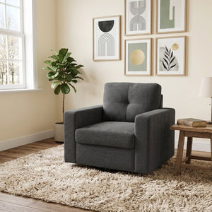 English Elm Degree Swivel Accent Chair with Tufted Back Square Arms and Lumbar Support for Any Room Dark Gray W5568P540299