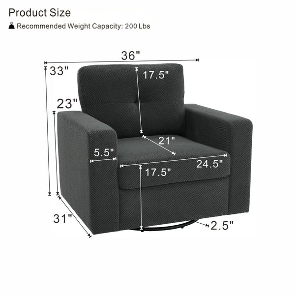 English Elm Degree Swivel Accent Chair with Tufted Back Square Arms and Lumbar Support for Any Room Dark Gray W5568P540299