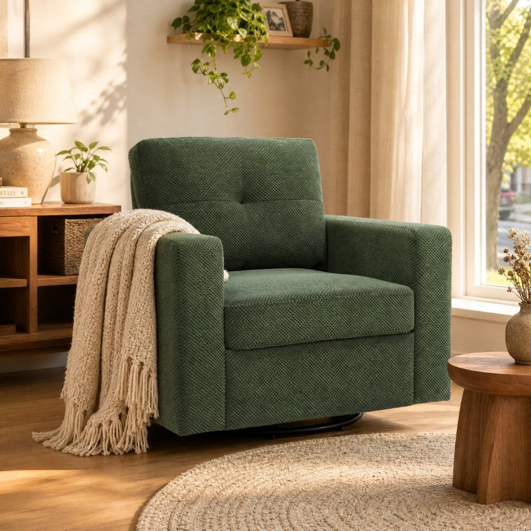 English Elm Degree Swivel Accent Chair with Tufted Back Square Arms and Lumbar Support for Any Room Dark Green W5568P540309