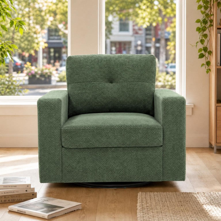 English Elm Degree Swivel Accent Chair with Tufted Back Square Arms and Lumbar Support for Any Room Dark Green W5568P540309