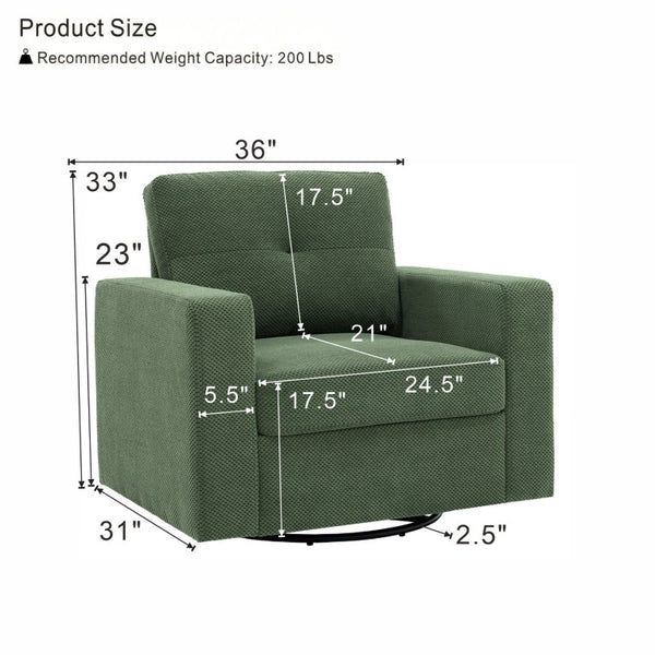 English Elm Degree Swivel Accent Chair with Tufted Back Square Arms and Lumbar Support for Any Room Dark Green W5568P540309