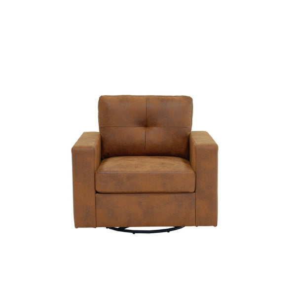 English Elm Degree Swivel Accent Chair with Tufted Back Square Arms and Lumbar Support for Any Room Light Brown W5568P540380