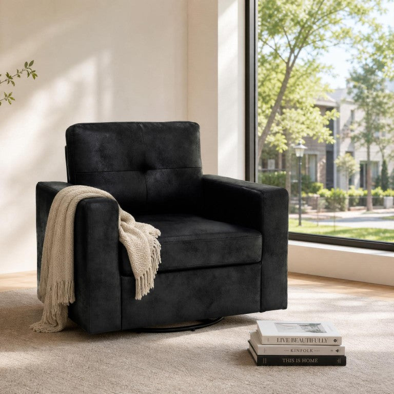 English Elm Degree Swivel Accent Chair Tufted Back Foil Fabric Modern Seat for Living Room W5568P540420