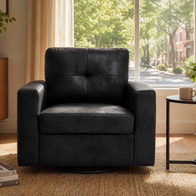 English Elm Degree Swivel Accent Chair Tufted Back Foil Fabric Modern Seat for Living Room W5568P540420