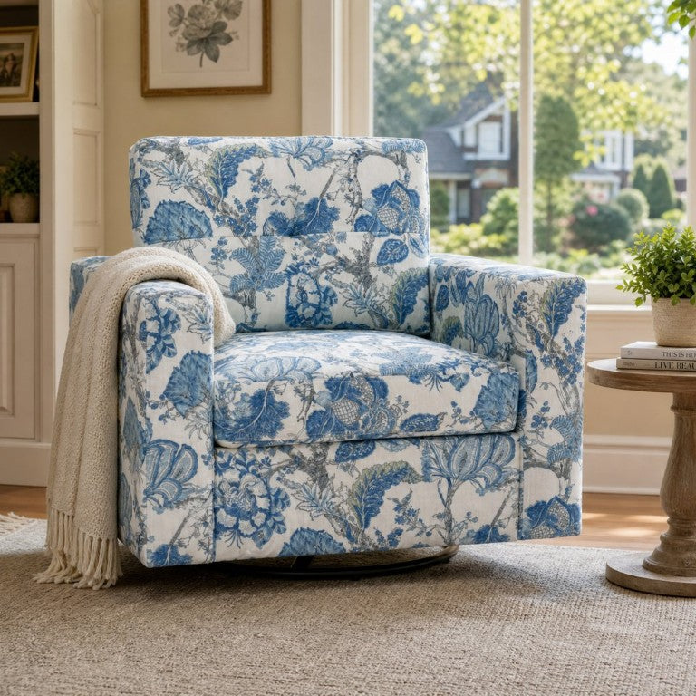 English Elm Floral Polyester Swivel Accent Chair with Tufted Back and Removable Cushions for Any Room W5568P540424