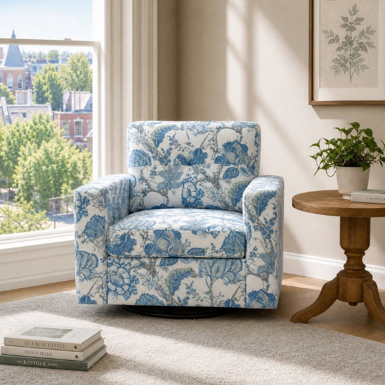 English Elm Floral Polyester Swivel Accent Chair with Tufted Back and Removable Cushions for Any Room W5568P540424