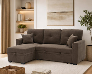 English Elm Sleeper Sectional with Storage Chaise Tufted Polyester L-shape Sofa Bed for Apartments Coffee W5568S00042