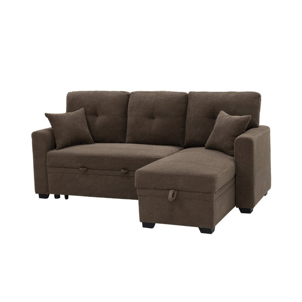 English Elm Sleeper Sectional with Storage Chaise Tufted Polyester L-shape Sofa Bed for Apartments Coffee W5568S00042