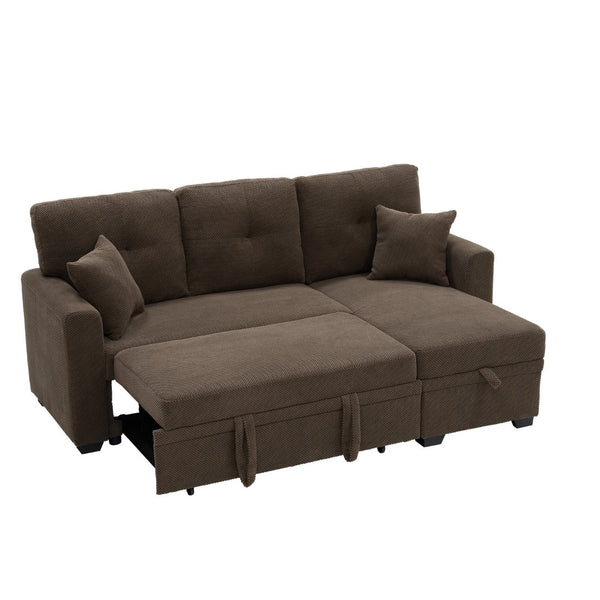 English Elm Sleeper Sectional with Storage Chaise Tufted Polyester L-shape Sofa Bed for Apartments Coffee W5568S00042
