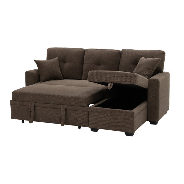 English Elm Sleeper Sectional with Storage Chaise Tufted Polyester L-shape Sofa Bed for Apartments Coffee W5568S00042