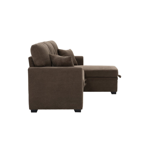 English Elm Sleeper Sectional with Storage Chaise Tufted Polyester L-shape Sofa Bed for Apartments Coffee W5568S00042