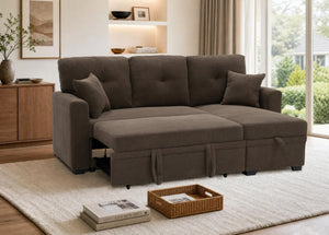 English Elm Sleeper Sectional with Storage Chaise Tufted Polyester L-shape Sofa Bed for Apartments Coffee W5568S00042