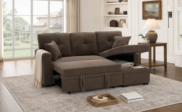 English Elm Sleeper Sectional with Storage Chaise Tufted Polyester L-shape Sofa Bed for Apartments Coffee W5568S00042