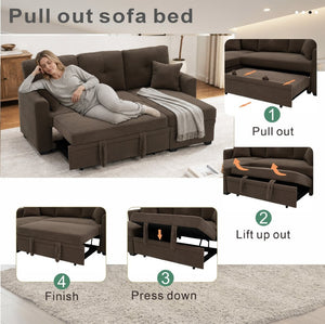 English Elm Sleeper Sectional with Storage Chaise Tufted Polyester L-shape Sofa Bed for Apartments Coffee W5568S00042