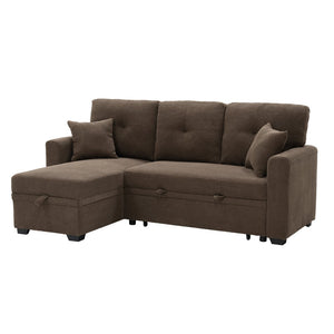 English Elm Sleeper Sectional with Storage Chaise Tufted Polyester L-shape Sofa Bed for Apartments Coffee W5568S00042