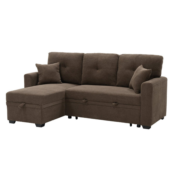 English Elm Sleeper Sectional with Storage Chaise Tufted Polyester L-shape Sofa Bed for Apartments Coffee W5568S00042