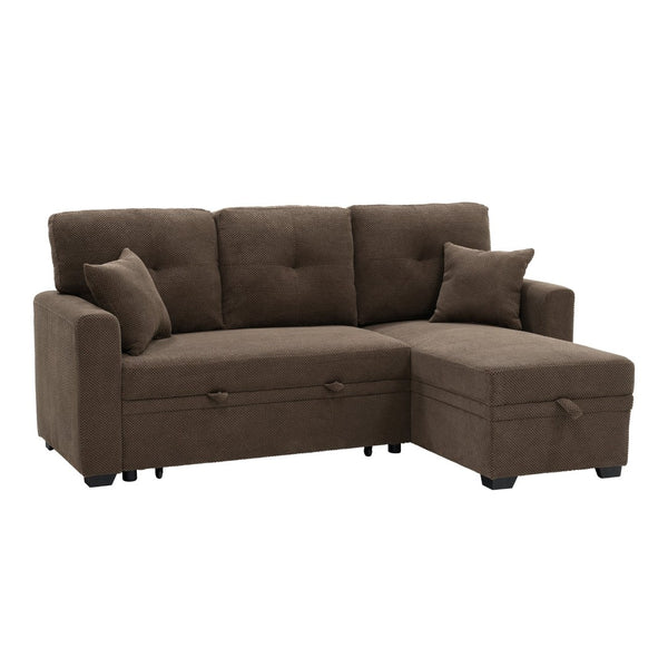 English Elm Sleeper Sectional with Storage Chaise Tufted Polyester L-shape Sofa Bed for Apartments Coffee W5568S00042