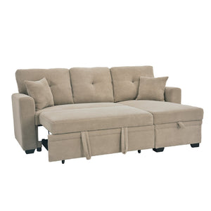 English Elm Sleeper Sectional with Storage Chaise Tufted Polyester L-shape Sofa Bed for Apartments Camel W5568S00043