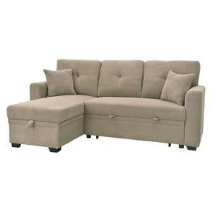English Elm Sleeper Sectional with Storage Chaise Tufted Polyester L-shape Sofa Bed for Apartments Camel W5568S00043
