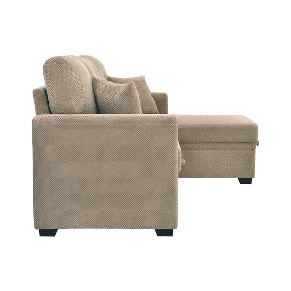 English Elm Sleeper Sectional with Storage Chaise Tufted Polyester L-shape Sofa Bed for Apartments Camel W5568S00043