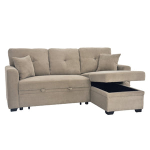 English Elm Sleeper Sectional with Storage Chaise Tufted Polyester L-shape Sofa Bed for Apartments Camel W5568S00043
