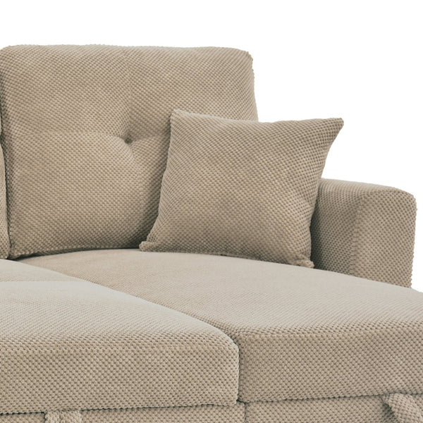 English Elm Sleeper Sectional with Storage Chaise Tufted Polyester L-shape Sofa Bed for Apartments Camel W5568S00043