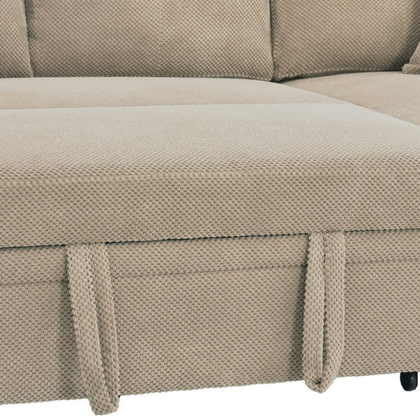 English Elm Sleeper Sectional with Storage Chaise Tufted Polyester L-shape Sofa Bed for Apartments Camel W5568S00043