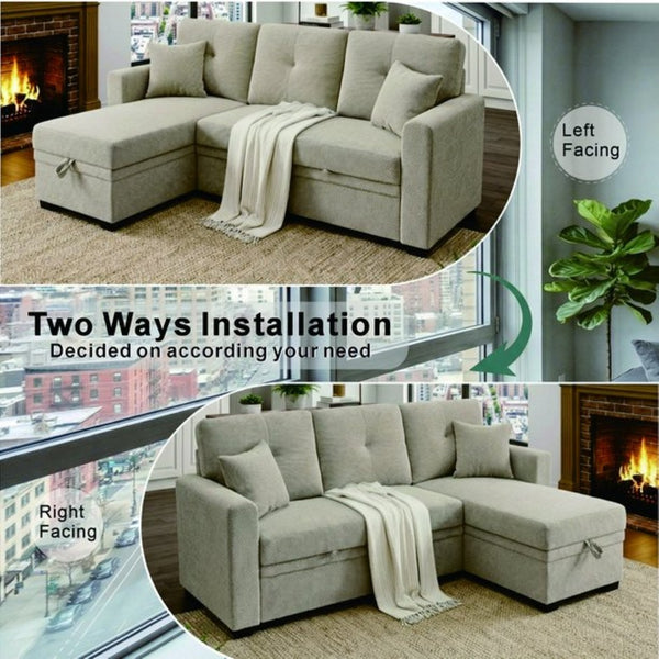 English Elm Sleeper Sectional with Storage Chaise Tufted Polyester L-shape Sofa Bed for Apartments Camel W5568S00043
