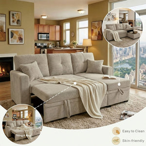English Elm Sleeper Sectional with Storage Chaise Tufted Polyester L-shape Sofa Bed for Apartments Camel W5568S00043