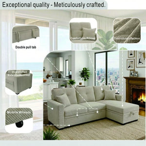 English Elm Sleeper Sectional with Storage Chaise Tufted Polyester L-shape Sofa Bed for Apartments Camel W5568S00043