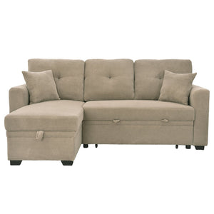 English Elm Sleeper Sectional with Storage Chaise Tufted Polyester L-shape Sofa Bed for Apartments Camel W5568S00043