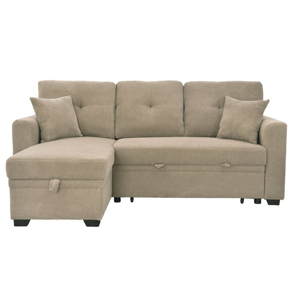 English Elm Sleeper Sectional with Storage Chaise Tufted Polyester L-shape Sofa Bed for Apartments Camel W5568S00043
