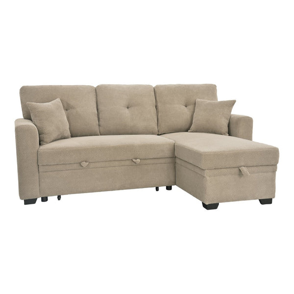 English Elm Sleeper Sectional with Storage Chaise Tufted Polyester L-shape Sofa Bed for Apartments Camel W5568S00043