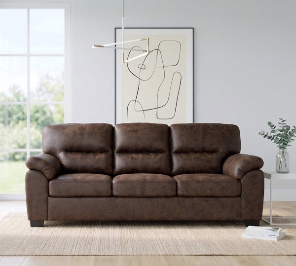 English Elm Modern Foil Fabric Three Seat Sofa with Metallic Sheen Padded Arms for Living Rooms Dark Brown W5568S00045