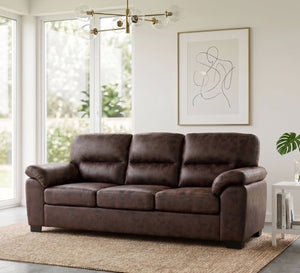 English Elm Modern Foil Fabric Three Seat Sofa with Metallic Sheen Padded Arms for Living Rooms Dark Brown W5568S00045