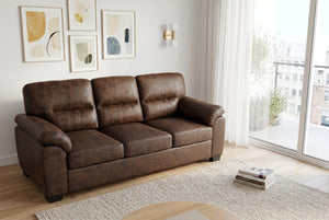 English Elm Modern Foil Fabric Three Seat Sofa with Metallic Sheen Padded Arms for Living Rooms Dark Brown W5568S00045