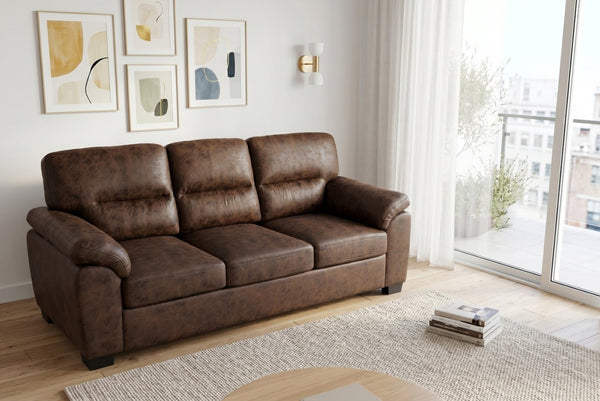 English Elm Modern Foil Fabric Three Seat Sofa with Metallic Sheen Padded Arms for Living Rooms Dark Brown W5568S00045