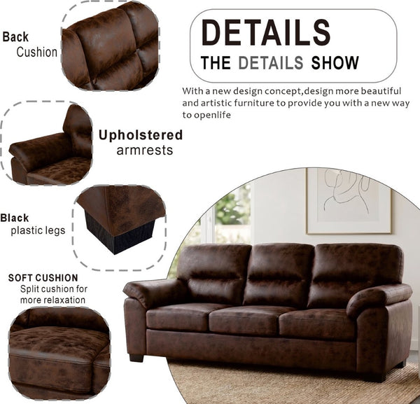 English Elm Modern Foil Fabric Three Seat Sofa with Metallic Sheen Padded Arms for Living Rooms Dark Brown W5568S00045