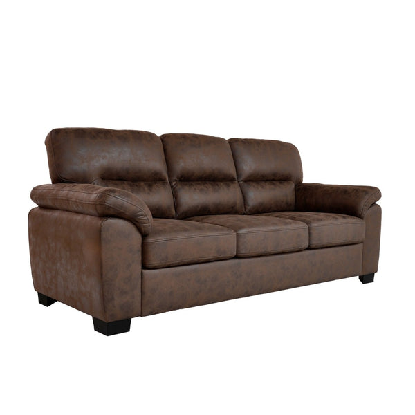 English Elm Modern Foil Fabric Three Seat Sofa with Metallic Sheen Padded Arms for Living Rooms Dark Brown W5568S00045