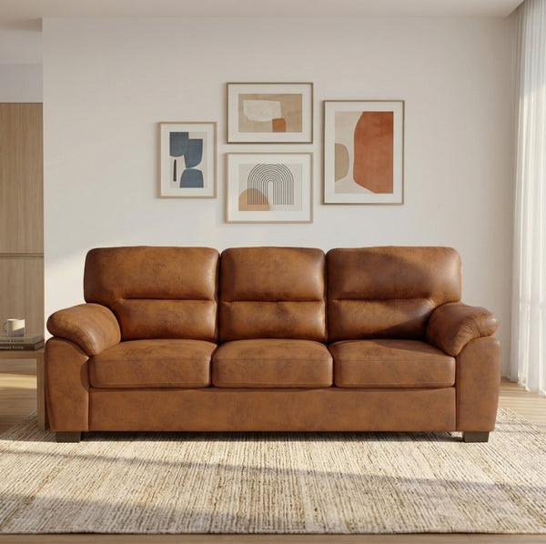 English Elm Modern Foil Fabric Three Seat Sofa with Metallic Sheen Padded Arms for Living Rooms Light Brown W5568S00046