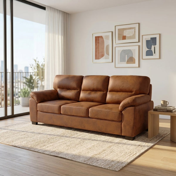 English Elm Modern Foil Fabric Three Seat Sofa with Metallic Sheen Padded Arms for Living Rooms Light Brown W5568S00046