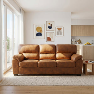 English Elm Modern Foil Fabric Three Seat Sofa with Metallic Sheen Padded Arms for Living Rooms Light Brown W5568S00046