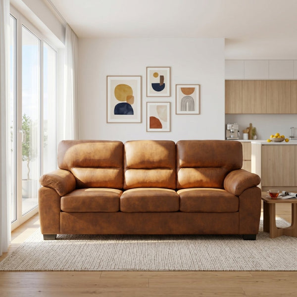 English Elm Modern Foil Fabric Three Seat Sofa with Metallic Sheen Padded Arms for Living Rooms Light Brown W5568S00046