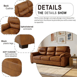 English Elm Modern Foil Fabric Three Seat Sofa with Metallic Sheen Padded Arms for Living Rooms Light Brown W5568S00046