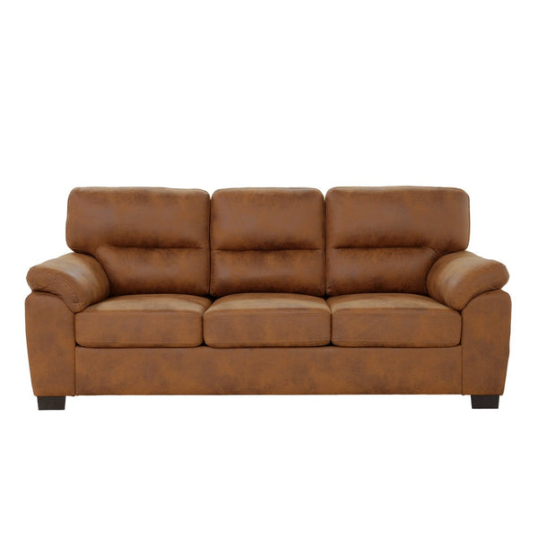 English Elm Modern Foil Fabric Three Seat Sofa with Metallic Sheen Padded Arms for Living Rooms Light Brown W5568S00046